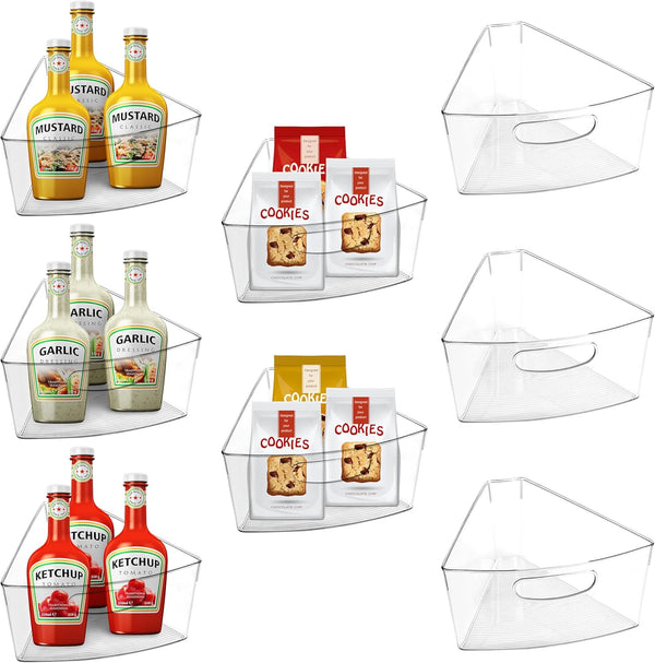 URALFA Lazy Susan Organizer Bins, Clear Turntable for Corner Kitchen Storage, 1/8 Wedge-BPA Free, 8 Pack