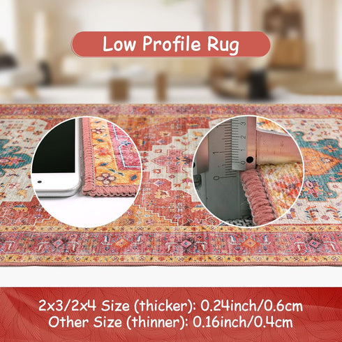 5x7 Moynesa Ultra-Thin Washable Vintage Area Rug - Large Bedroom Boho Non-Slip Non-Shedding Living Room Mat Oriental