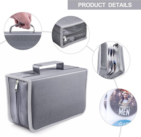 CD/DVD Case Holder, 128 Capacity Media Wallet, Storage Organizer for CD VCD Booklet (Silver)