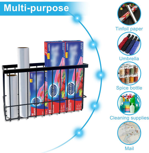 FHJP 2 Pack, 2 Cabinet Door Organizer Basket Foil and Plastic Wrap Organizer with Sponges, Lid Organizers Inside