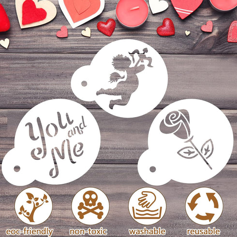 Outus 30 Pieces Valentine's Day Cake Stencils, Reusable Cookie Stencils for Baking and Painting Mould Templates