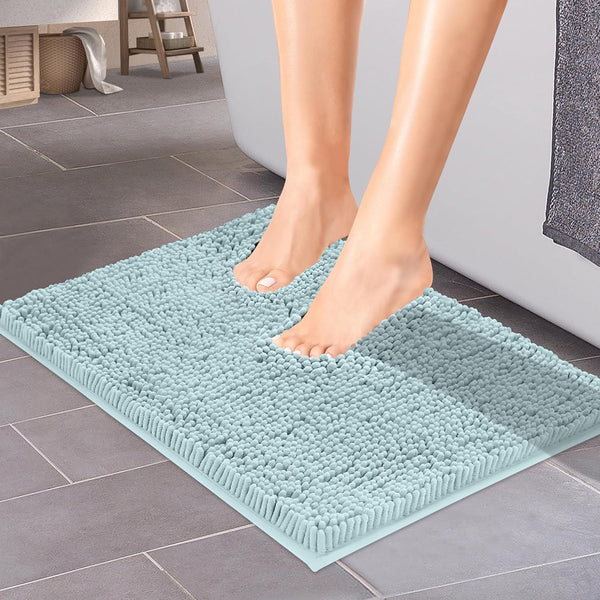 ITSOFT Plush Microfiber Non Slip Bathroom Rug, Absorbent Chenille Bath Mat, Quick Dry Carpet (Spa Blue, 18x25)