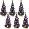 Winlyn 6 Pcs Artificial Mini Christmas Trees 4.3 Inch Frosted Green Bottle