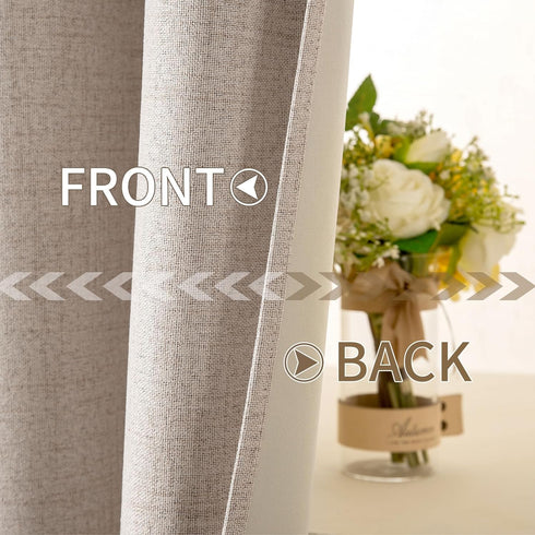 MIULEE 100% Blackout Linen Textured Curtains - Solid Thermal Insulated Natural Beige Grommet Drapes, 52 x 96 Inch, 2