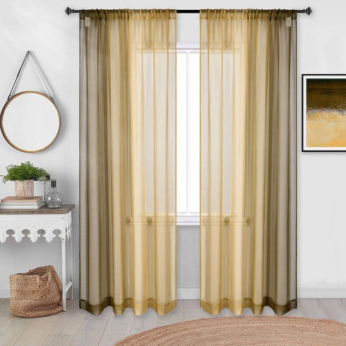 DECOVSUN Brown Gold Ombre Sheer Curtains, Extra Long Tan and Brown Voile Drapes for Girls Kids Room, 2 Panels