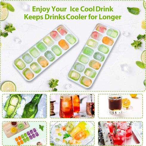 DOQAUS Ice Cube Trays 4 Pack, 56 pcs Silicone Ice Cubes Maker with Spill-Resistant Lid, Easy Release & Pop Out, LFGB
