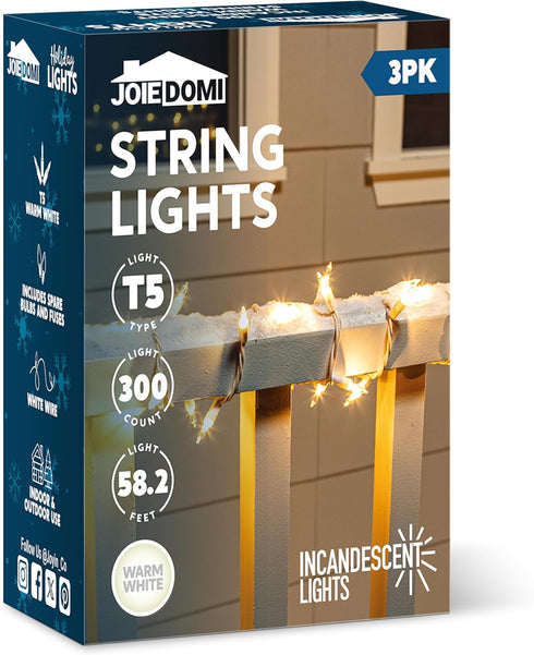Indoor,300(3x100) Light,64.5FT Joiedomi Christmas String Lights Mini Warm Fairy Lighting Decor for Patio Dorm Classroom
