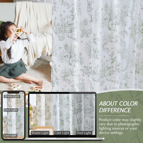 96 Inches Country 2 Vangao Sage Green Nursery Curtains for Kids Room Linen Curtains Long Farmhouse Drapes with Bunny