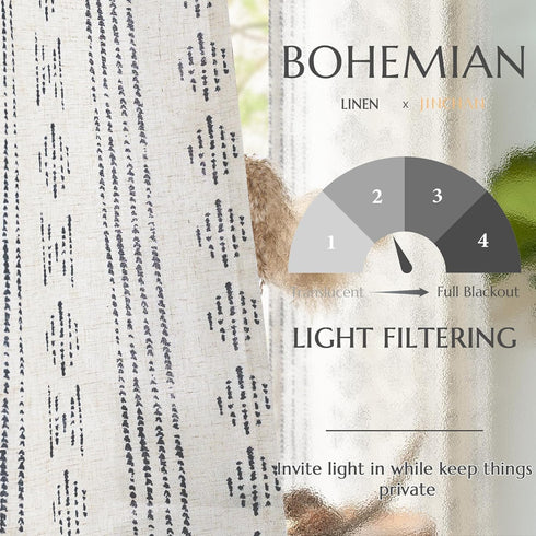 jinchan 84 Inch 2 Boho Stripe Curtains for Living Room Farmhouse Linen Curtains Length Panels for Bedroom Geometric