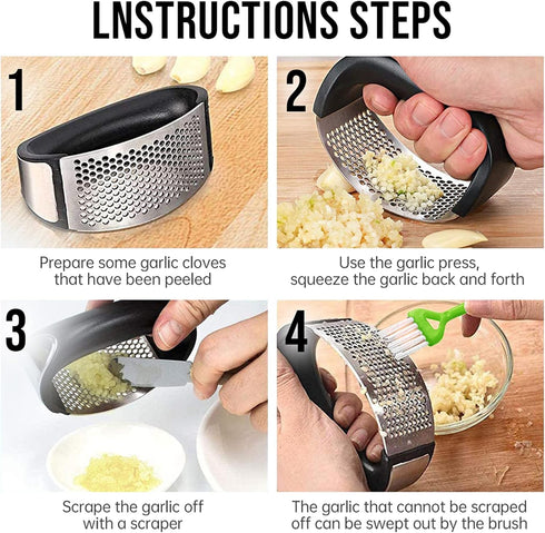 Garlic Press Rocker | Stainless Steel Garlic Mincer Crusher | Professional Kitchen Gadgets with Ergonomic Handle