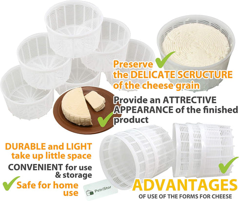6 1.25QT pcs Soft Cheese Mold for Cheese Making - Small Cheese Mold - Homemade Cheese Making Supplies - Cream Cheese