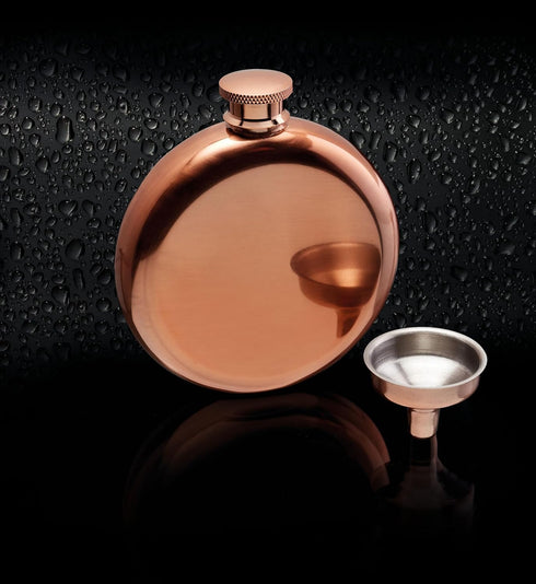 Luxury Stainless Steel Mini Hip Flask - 140 ml (5 fl oz) with Decanting Funnel, Copper Effect