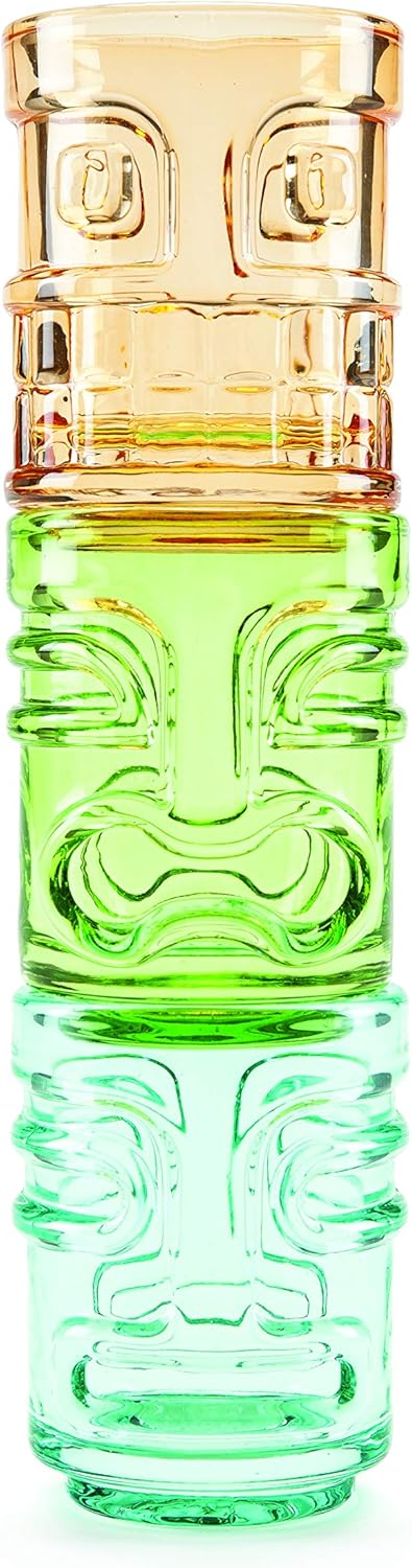 True Zoo Tiki Shot Glasses Set of 3 - Stackable Tropical Glassware, Holds 2 Ounces, Multicolor