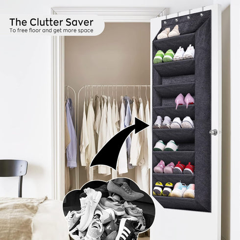 SLEEPING LAMB Over The Door Shoe Organizer with Large Deep Pockets, Narrow Rack for Hanging Boots Storage, Black