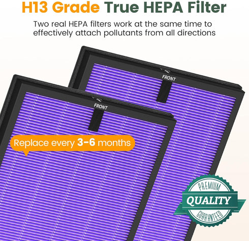 HY4866 True HEPA Replacement Filters for MORENTO, WESTHEY, YIOU M1 Air Purifier, 2-Pack H13 Ture HEPA