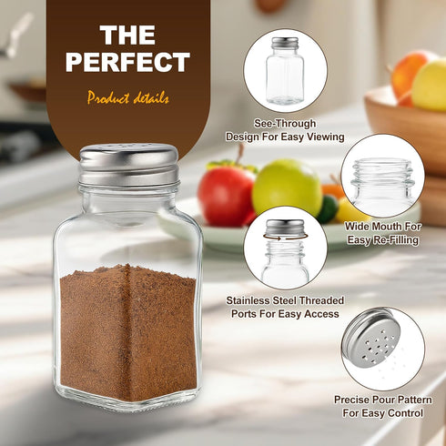 Set, 2 Salt and Pepper Shakers Salt Shaker Pcs,High Transparency Glass Stainless Steel Kitchen Tools Home Essential