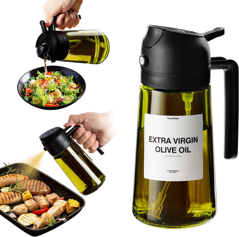 16oz Olive Oil Dispenser for Kitchen - 2 in 1 Olive Oil Dispenser and Oil Sprayer, Black (Light Blockage)