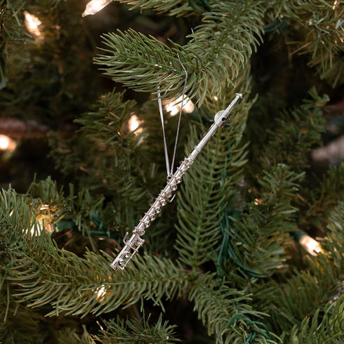 Silver Flute Christmas Tree Ornament, Musical Instrument Decoration for Music Band