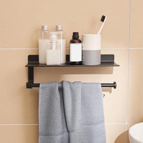 Hand Towel Holder for Bathroom -Paper Towel Holder Wall Mount - for Bathroom Black Paper Towel Holder with Shelf