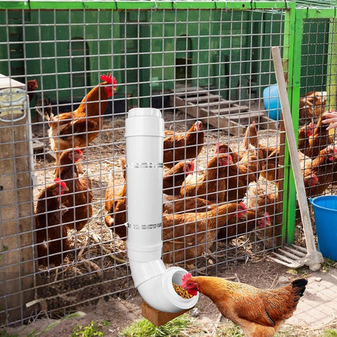 BOUTICOL 2 6.6 Automatic Chicken Feeder with Covers Duty PVC Pipe No Waste Chicken Coop Feeder Pounds Large Chicken