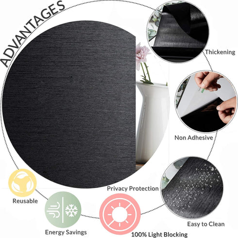VELIMAX Total Blackout Window Film, Silk Black Decorative Privacy Film, Removable Window Tint 100% Room Darkening
