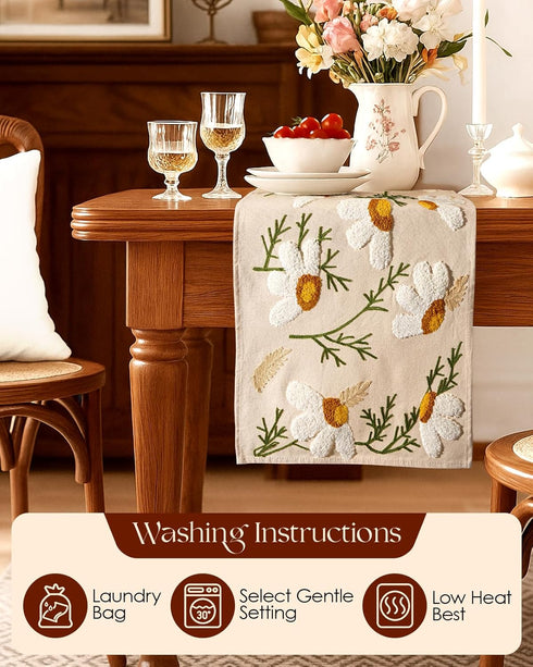 13"x 72" Counter Canvas Embroidered Table Runner - Coffee Table Runner for Living Room Narrow Tablerunner for Dining