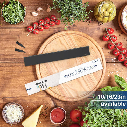 magnetic knife holder for wall—with 2 hooks, No Drilling 10 Inch black knife magnetic strip, Powerful knife magnet rack, include Adhesive Tape and screws for Knives, Utensils, and Tools