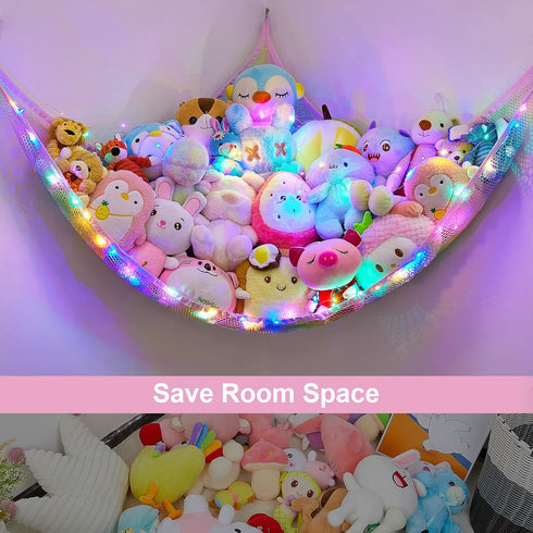 Stuffed Animals Net or Hammock, Kids Toy Storage Organizer with LED Light, Pack of 1