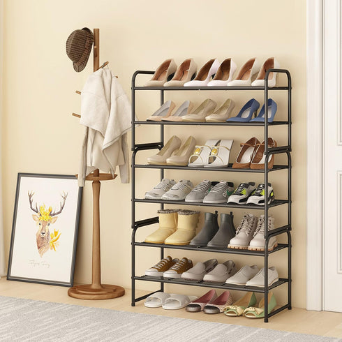 2-Tier Simple Trending Stackable Shoe Rack, Metal Shoe Shelf Storage Organizer, Black