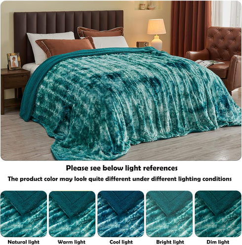 Twin(60"x80")) NEWCOSPLAY Super Soft Faux Fur Blanket Twin Size Tie-dye Light Teal Sherpa Fuzzy Plush Warm Blanket