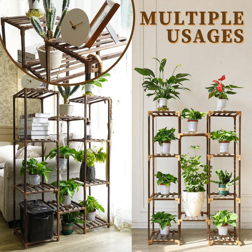 10 11 Uneedem Plant Stand Indoor Outdoor, Tall Plant Shelf for Multiple Plants, tiers Pot Large Plants Holder Rack Wood