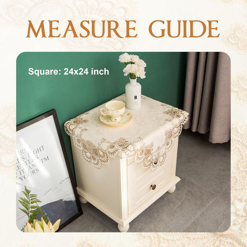 24x24 inch Lace Small Square Tablecloth Embroidered Farmhouse Table Cloth with Macrame Border Side Table Cover