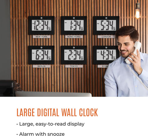 MARATHON Large Digital Wall Clock - 8” Display, Black - Easy to Read