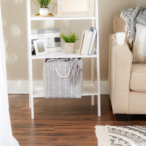 Large Gray Herringbone Storage Bin with Handles