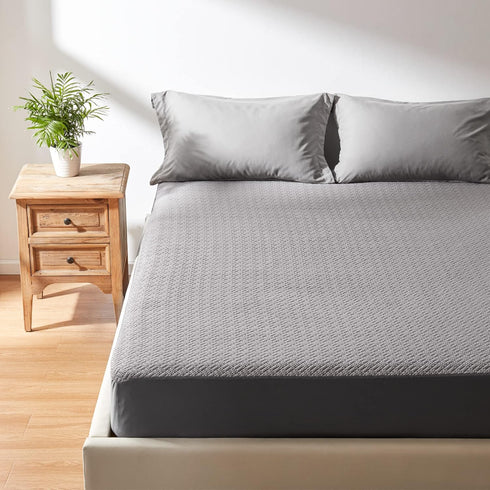 Hanherry 100% Waterproof Mattress Protector Twin Size - Grey Cooling Mattress Pad Cover with Deep Pocket (8''-21'')