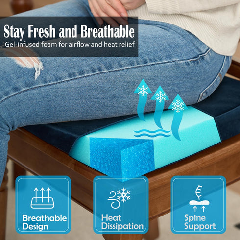 2'' 17"x16",Navy 2 Pack Nobildonna Thick High-Density Foam Indoor Chair Cushions | Dining Chair Pads with Ties