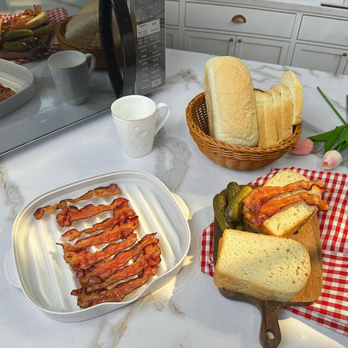 ZYXGOGOGO Length:9inch Microwave Bacon Cooker Tray, Microwavable Bacon Grill with Splatter Lid, Make Crispy in Minutes
