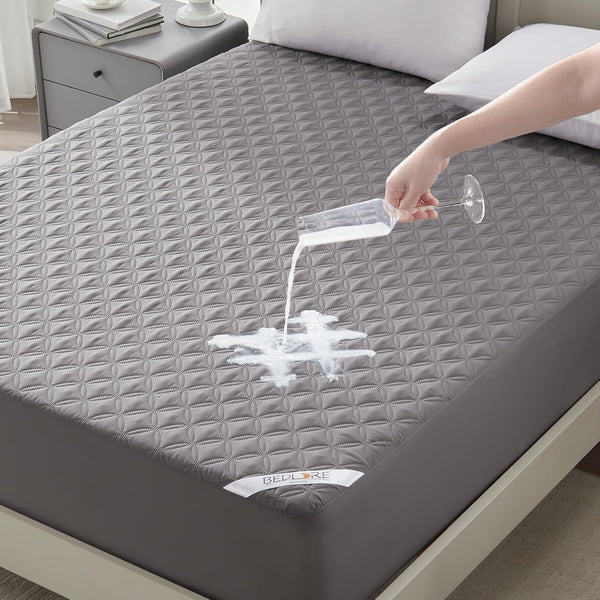 Waterproof Mattress Protector, Noiseless Twin Size Pad with Deep Pocket, Soft & Breathable Cover for Bedroom (Gray)