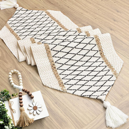 12 46 Inches, yuboo Boho Table Runner Triangular End * Coffee Table Runner with Tassels, Macrame Dresser Runners Scarf