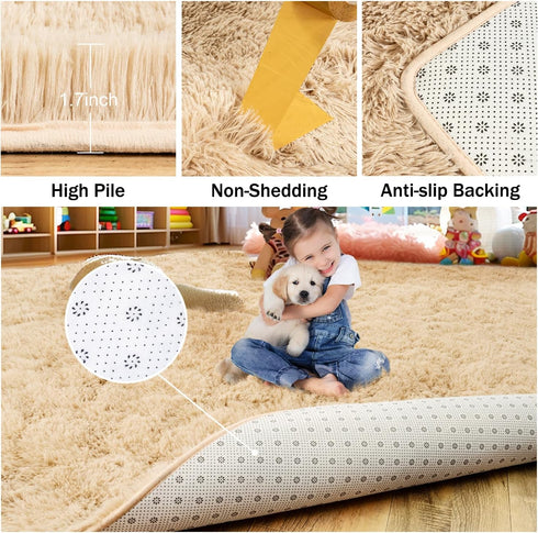Rezutan 5X7 Fluffy Rug for Living Room Bedroom, Large Comfy Modern Shaggy Fuzzy Kids Rug, Plush Indoor Nursery