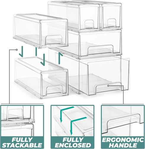 Sorbus Small Clear Stackable Storage Drawers, Plastic Storage Drawers with Handles for Craft, Medicine, Makeup, Closet,