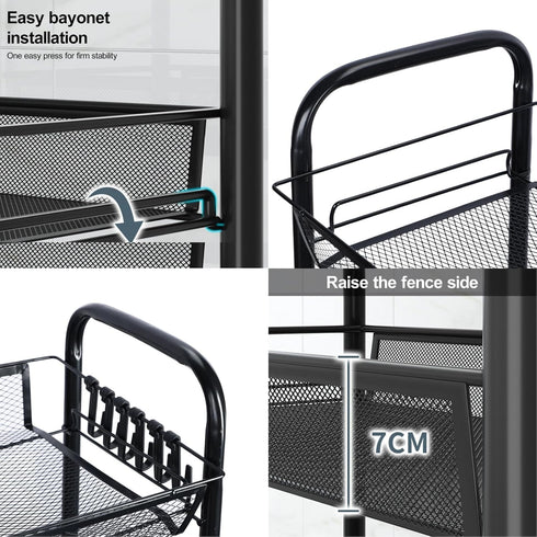 YESBAY 5-Tier 5-Layers) Metal Mesh Storage Rack with Rolling Wheels, Vegetable Basket for Kitchen, Stackable Fruit