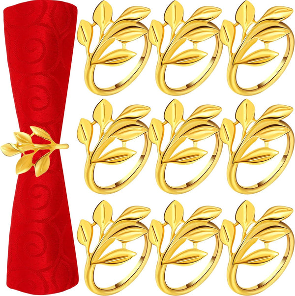 Hotop 12 Pcs Christmas Leaf Napkin Rings Set, Glossy Holders for Vintage Wedding Decoration