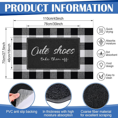 Geelin 2 Pcs Cute Shoes Take Them Off Doormat - 30'' x 18'' Rustic Buffalo Outdoor Rug, 43'' x 27.5'' Welcome Door Mats