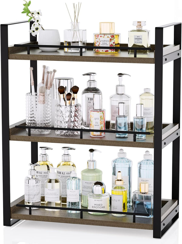 Bathroom Counter Organizer, 3 Tier Wood Countertop Shelf for Vanity, Skincare, Makeup,