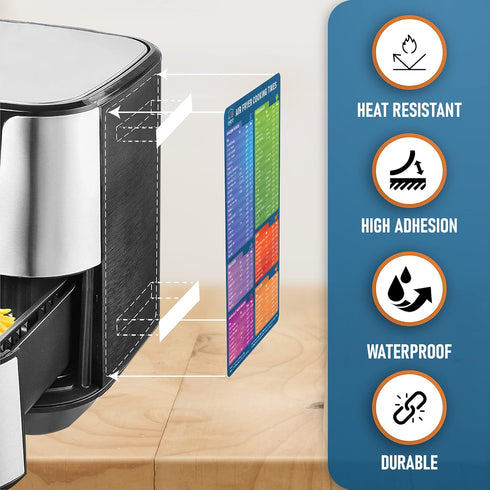 Air Fryer Magnetic Cheat Sheet Set by Linda’s Essentials - Quick Reference Guide for Cooking Times & Kitchen Conversions