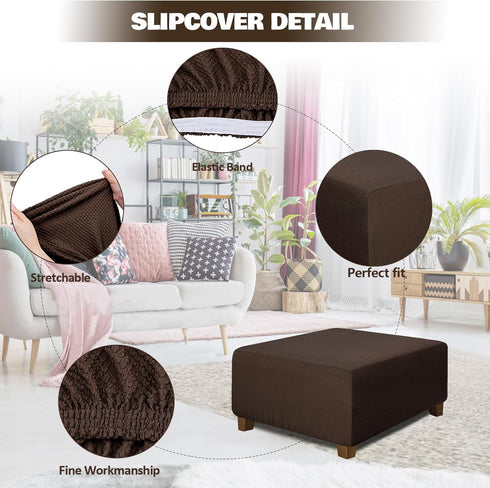 NeColorLife Square Ottoman Cover Jacquard Fabric Slipcover Thick Stretchable Footrest Stool Covers for Square