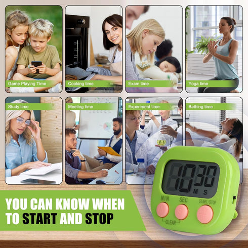 Saooumean 6 Pack Countdown Multi-Function Electronic Timer, Colorful Kitchen Timers Digital Magnetic, Timer, Big LCD