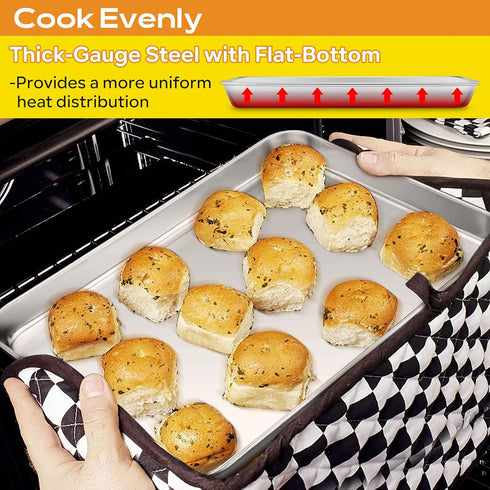 E-far Baking Cookie Sheet Pan Set of 3, Stainless Steel Baking Pans for Oven, Non-Toxic & Easy Clean