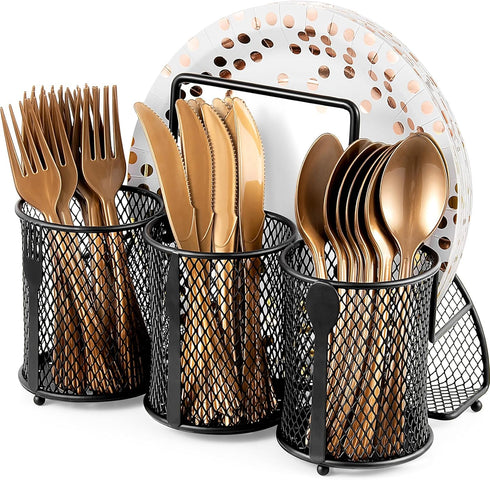 Metal Utensil Caddy - Silverware Organizer for Outdoor Party, Cutlery Caddy for Picnic, Buffet, RV BBQ, Farmhouse